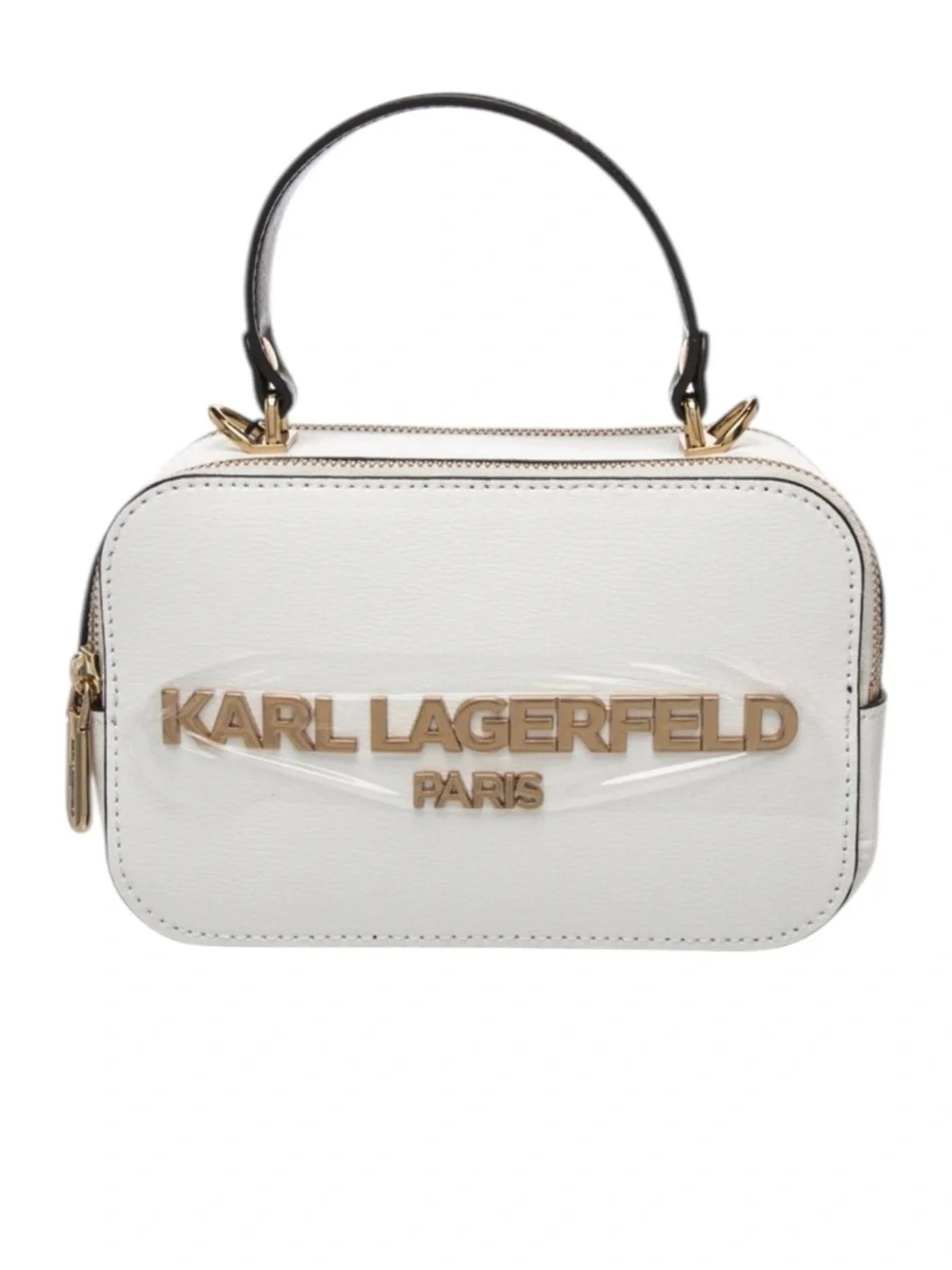 NWT Karl Lagerfeld Paris SIMONE CAMERA Crossbody Bag Logo Strap White with Gold